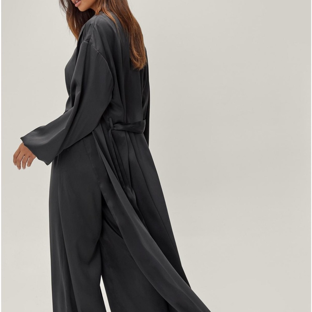 Nasty Gal Charcoal Satin Long Wrap Robe